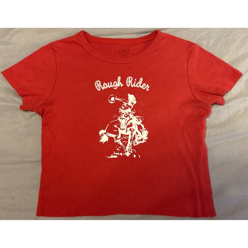 J‎ Galt Women Red Rough Rider Graphic Baby Tee One Size